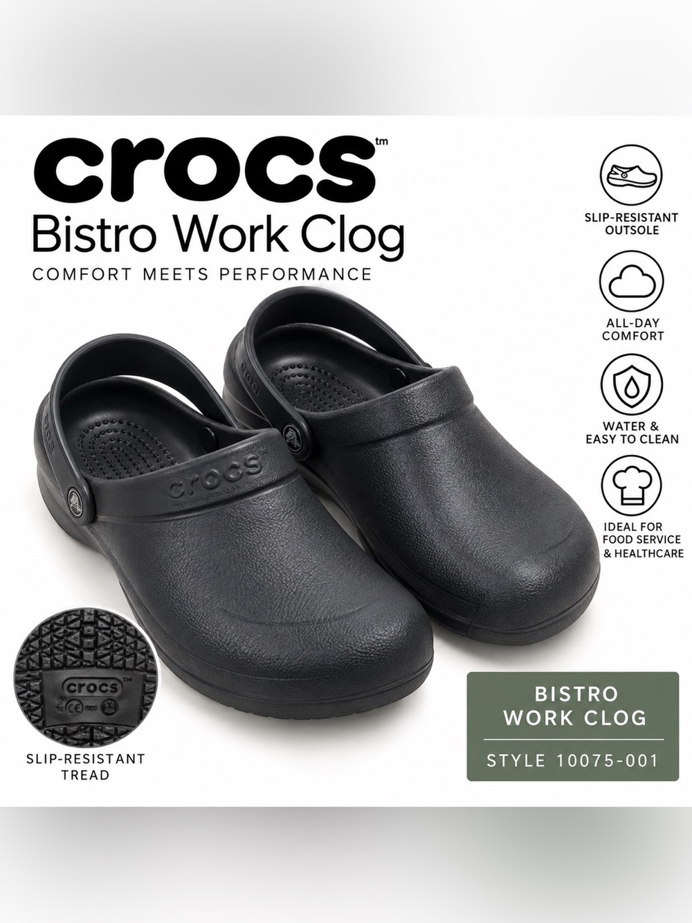 Crocs Unisex-Adult Bistro Work Clogs, Enclosed Toe, Slip Resistant Shoes